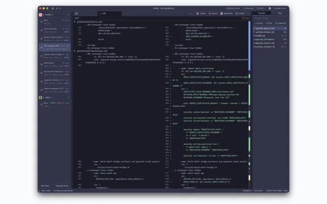 Diff and changed files view